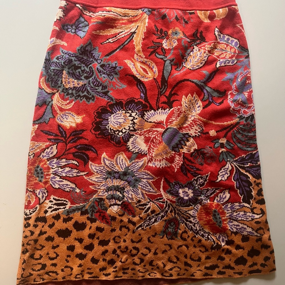 Red Floral and Leopard Pencil Skirt Anthropologie